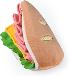CHEWFFON Half Sandwich Interactive Puzzle Crinkle Plush Dog Toy, Brown