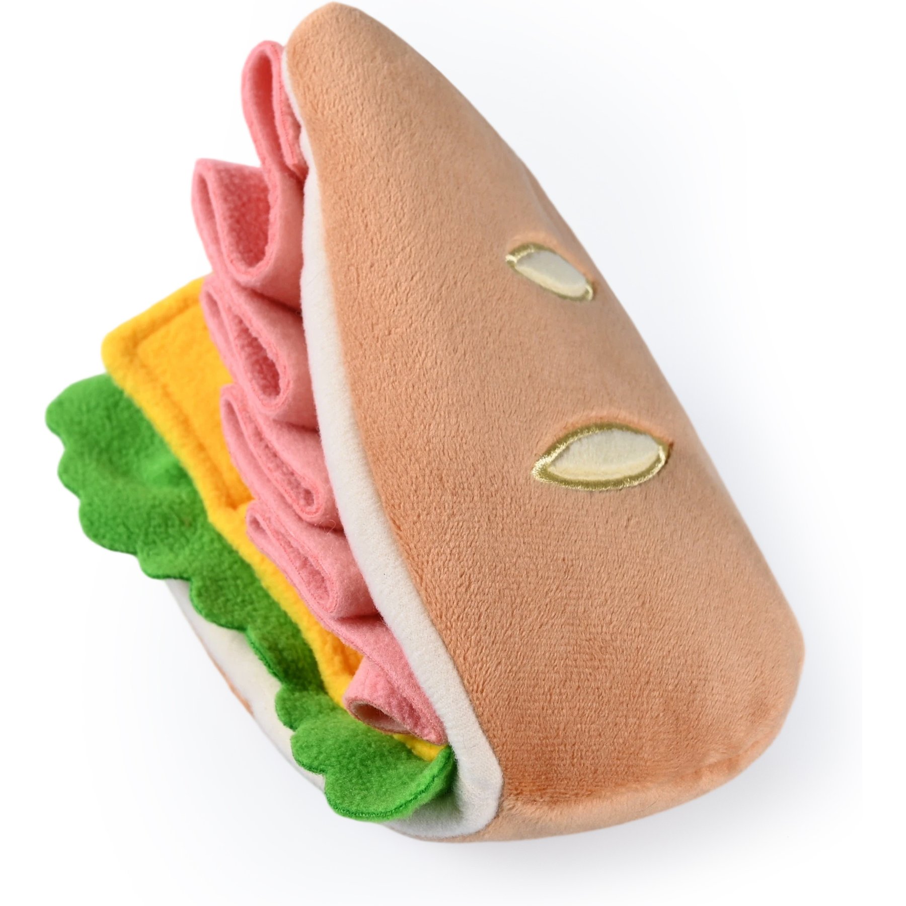 CHEWFFON Half Sandwich Interactive Puzzle Crinkle Plush Dog Toy, Brown
