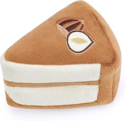 CHEWFFON Hazelnut Cake Slice Squeaky Enrichment Crinkle Puzzle Plush Dog Toy, Brown