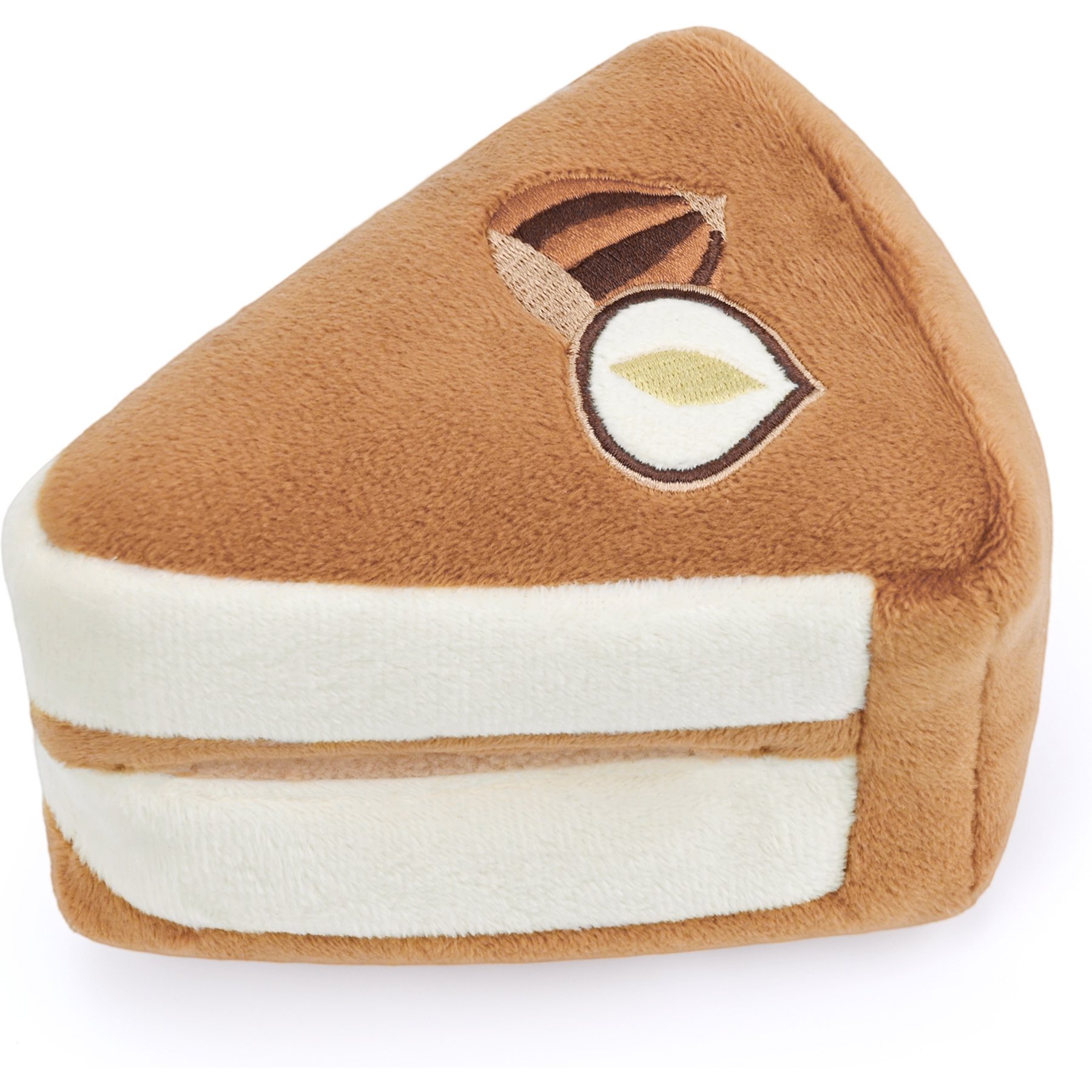 CHEWFFON Hazelnut Cake Slice Squeaky Enrichment Crinkle Puzzle Plush Dog Toy, Brown