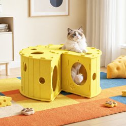 Happy & Polly Cheese Hide & Seek Tunnel Orthopedic Covered Cat Bed
