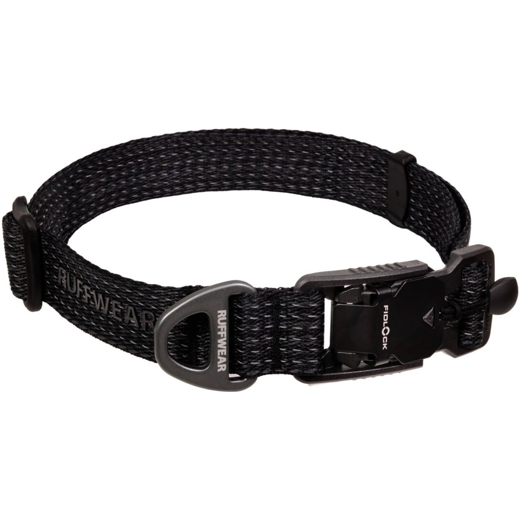 Ruffwear Ridgeline Reflective Dog Collar, Obsidian Black, 11 to 14-in neck, 1-in wide