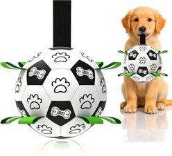Petajoy Interactive Herding Design Training Fetch Soccer Ball Dog Chew Toy, White, 8-in