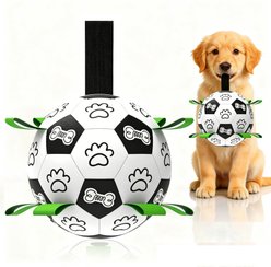 Petajoy Interactive Herding Design Training Fetch Soccer Ball Dog Chew Toy, White, 6-in