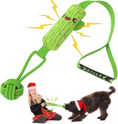 Petajoy Interactive Cactus Pulling Squeaky Rope Tug Dog Toy, Green