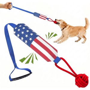 Petajoy Interactive American Flag Pulling Squeaky Rope Tug Dog Toy, Blue