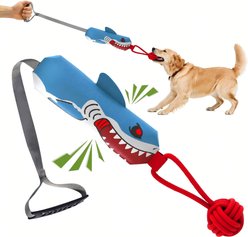 Petajoy Shark Interactive Pulling Squeaky Rope Tug Dog Toy, Blue