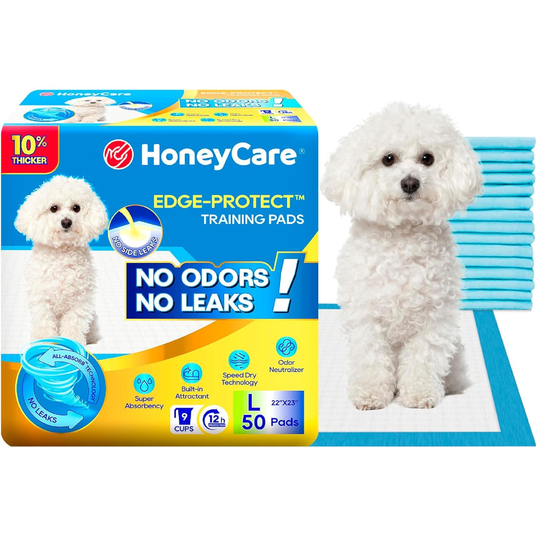 HoneyCare Edge Protect All Absorb Training Dog Potty Pads, Large: 22 x 23-in, 50 count