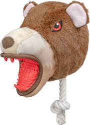 Indipets Angry Dog Brown Bear Squeaky Plush Dog Toy, 11-in