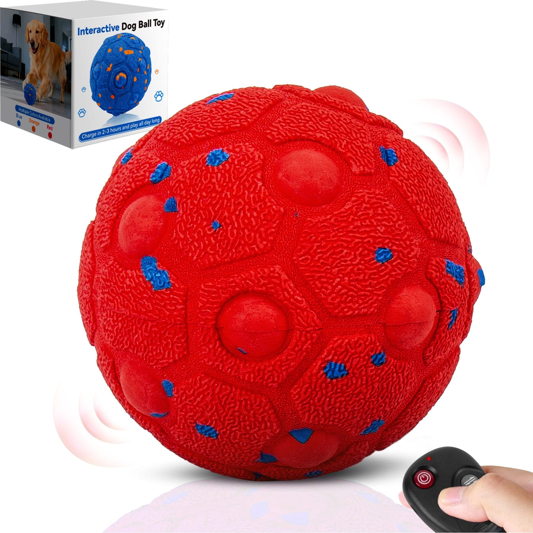 Newget Automatic Chew-Resistant Interactive Ball Dog Toy with Remote, Red