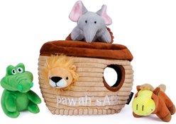 CHEWFFON Noah's Ark Interactive Hide & Seek Burrow Squeaky Crinkle Dog Plush Toy, Brown