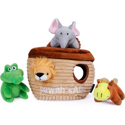 CHEWFFON CHEWFFON Noah's Ark Interactive Hide & Seek Burrow Squeaky Crinkle Dog Plush Toy, Brown