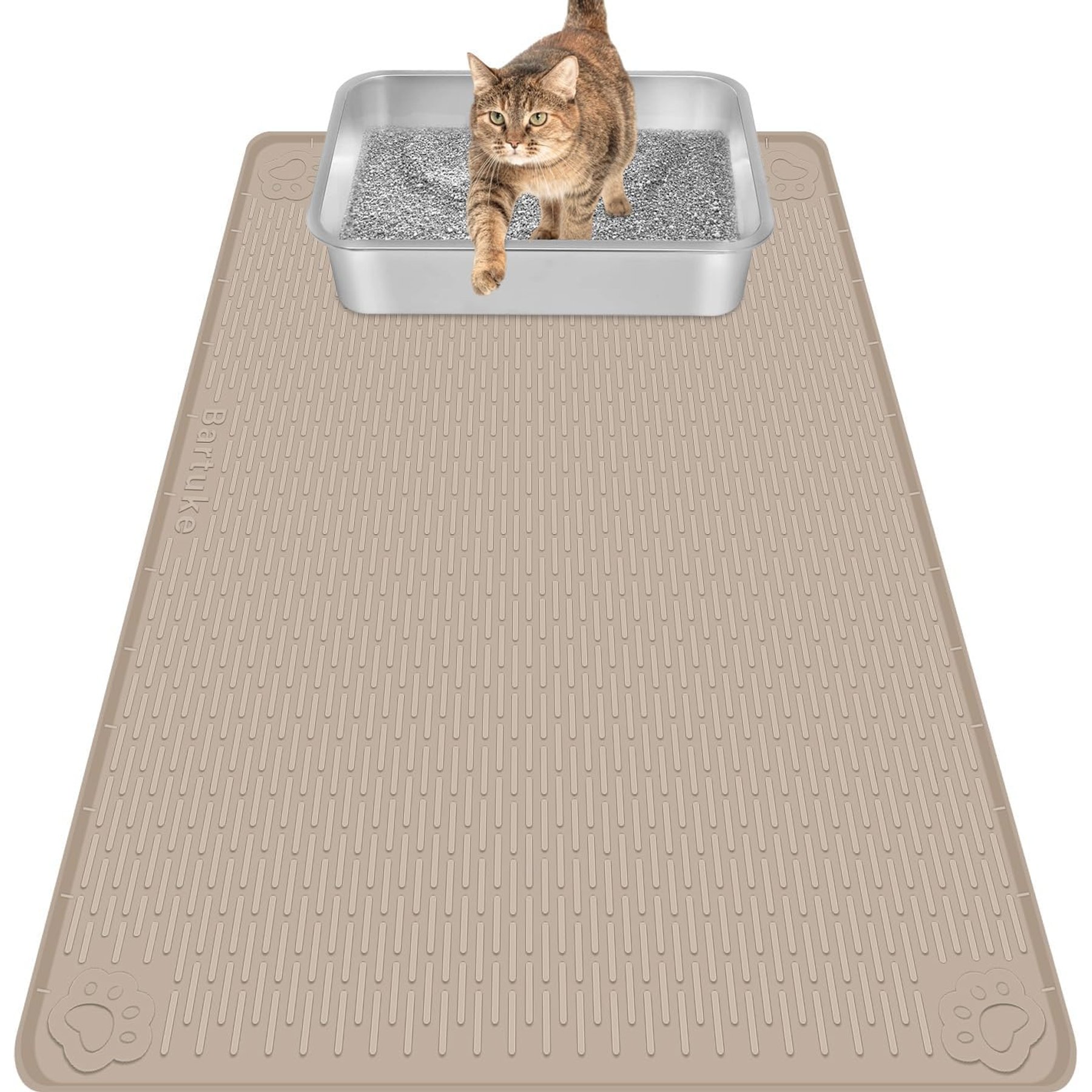 Bartuke Cat Litter Box Mat, Beige, 34 x 22-in