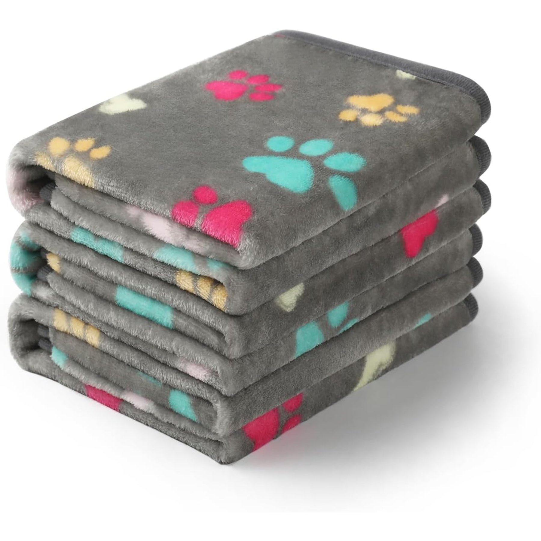 Luciphia Flannel Soft Fleece Paw Print Heated Small Dog & Cat Throw Blanket, 3 count, Grey Bone, 23 x 16-in