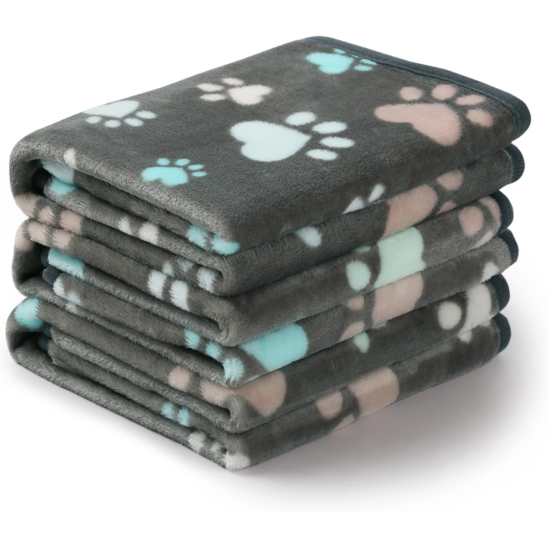 Luciphia Flannel Soft Fleece Paw Print Heated Small Dog & Cat Throw Blanket, 3 count, Grey Paw2, 30 x 20-in