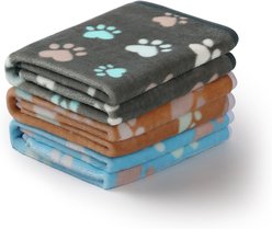 Luciphia Flannel Soft Fleece Paw Print Heated Small Dog & Cat Throw Blanket, 3 count, Grey Paw1, 41 x 31-in