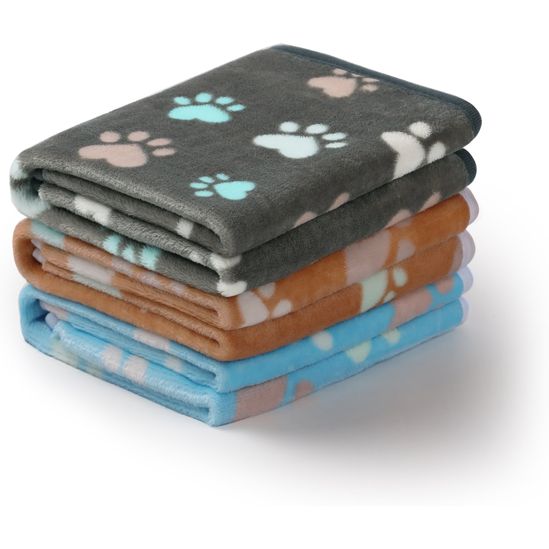 Luciphia Flannel Soft Fleece Paw Print Heated Small Dog & Cat Throw Blanket, 3 count, Grey Paw1, 23 x 16-in