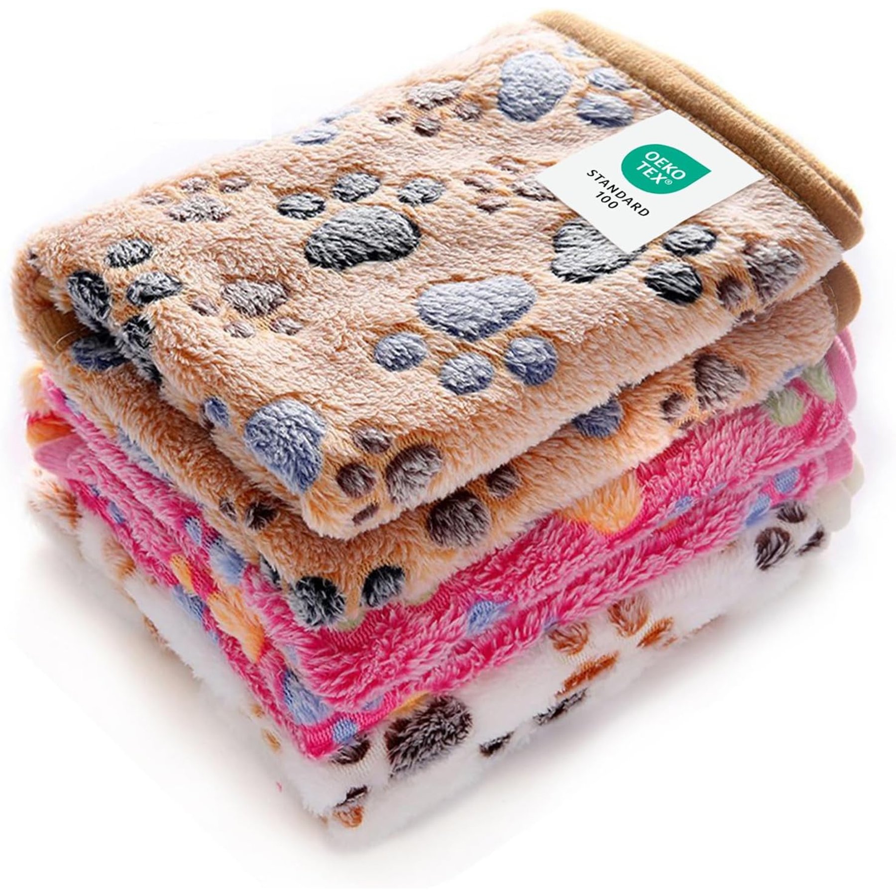 Luciphia Flannel Soft Fleece Paw Print Heated Small Dog & Cat Throw Blanket, 3 count, Paw, 41 x 31-in