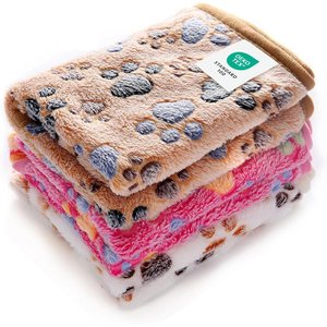 Luciphia Flannel Soft Fleece Paw Print Heated Small Dog & Cat Throw Blanket, 3 count, Paw, 23 x 16-in