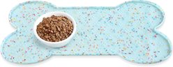 Ptlom Silicone Waterproof Non-Slip Dog & Cat Placemat, Blue Sprinkle, 25.6 x 13-in