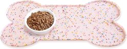 Ptlom Silicone Waterproof Non-Slip Dog & Cat Placemat, Pink Sprinkle, 31.8 x 16-in
