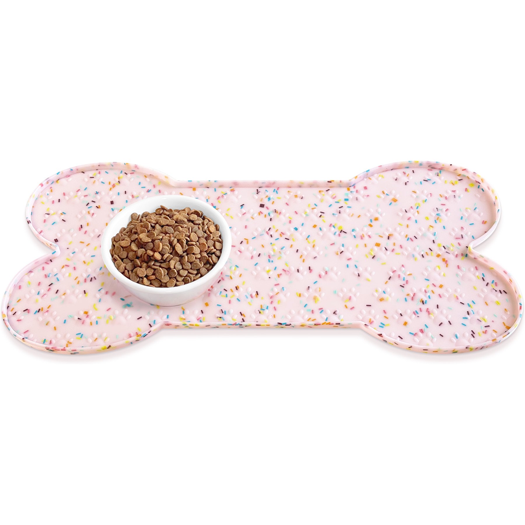 Ptlom Silicone Waterproof Non-Slip Dog & Cat Placemat, Pink Sprinkle, 31.8 x 16-in
