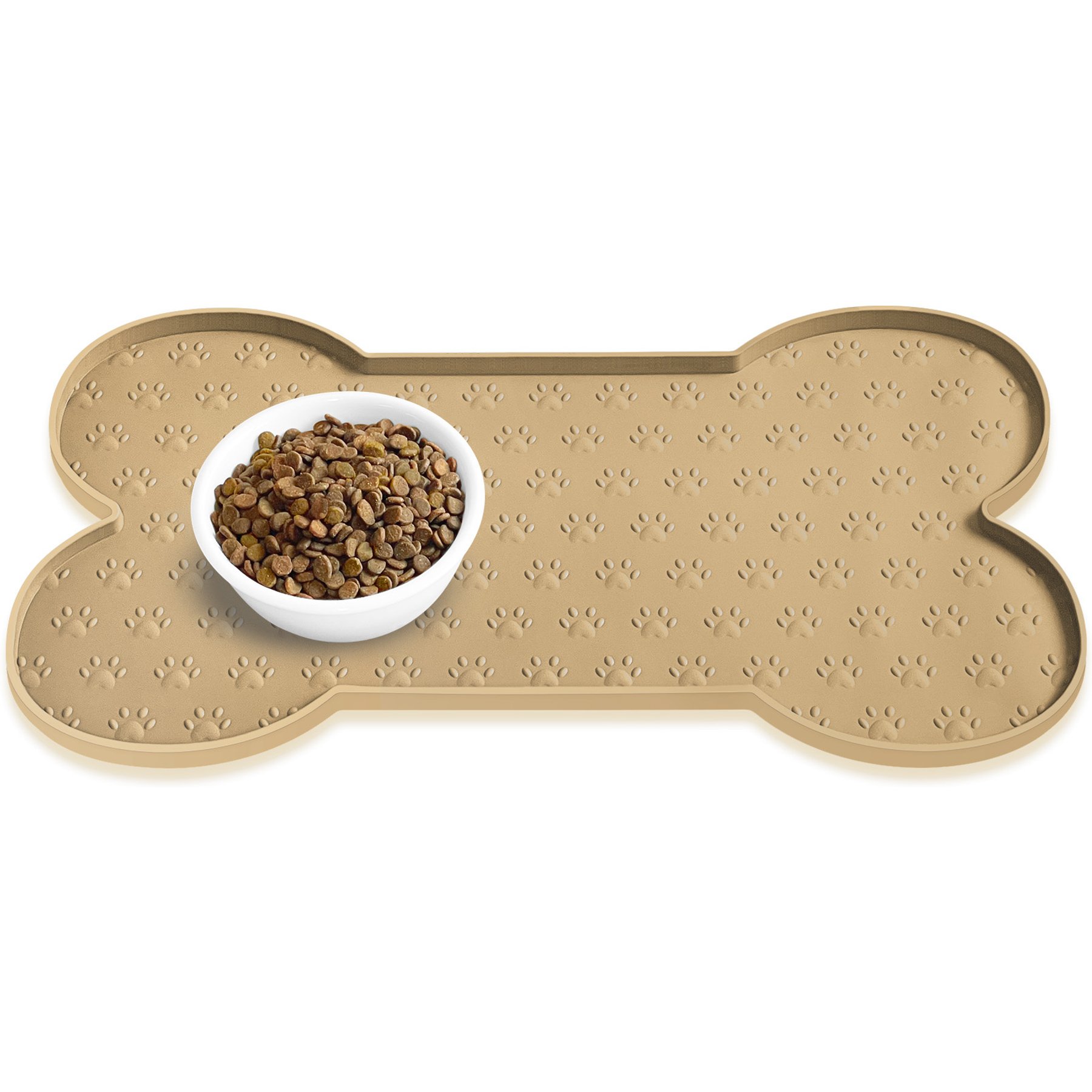 Ptlom Silicone Waterproof Non-Slip Dog & Cat Placemat, Khaki, 25.6 x 13-in