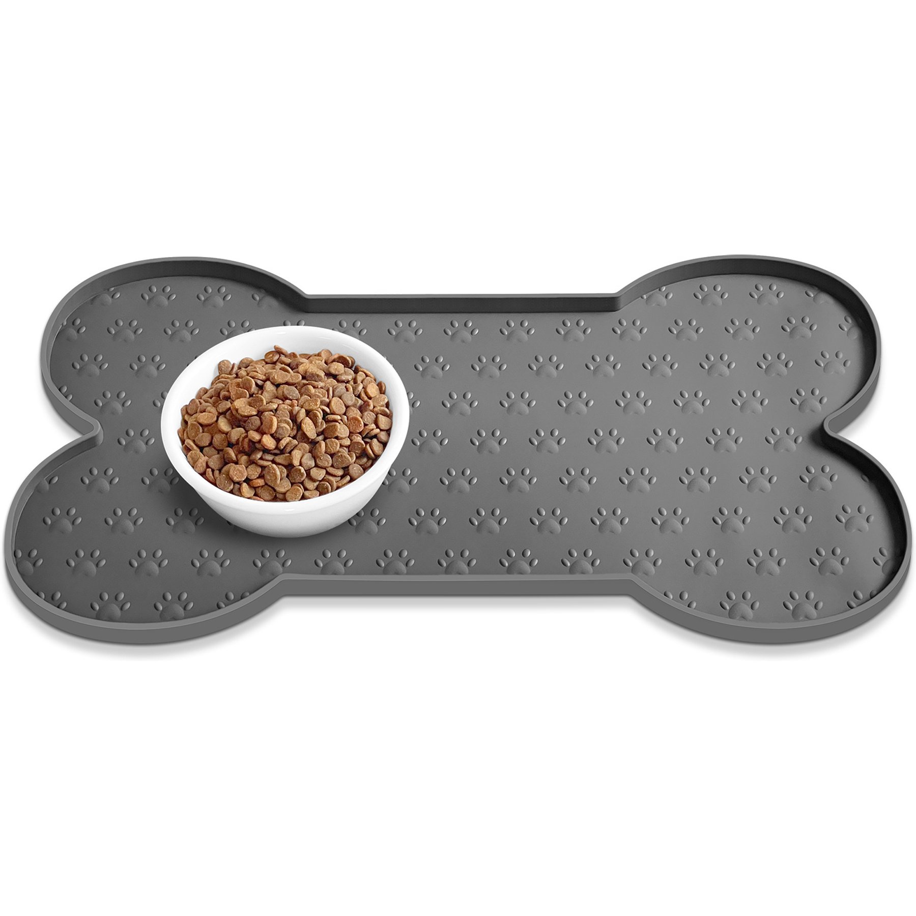 Ptlom Silicone Waterproof Non-Slip Dog & Cat Placemat, Grey, 19.4 x 9.8-in