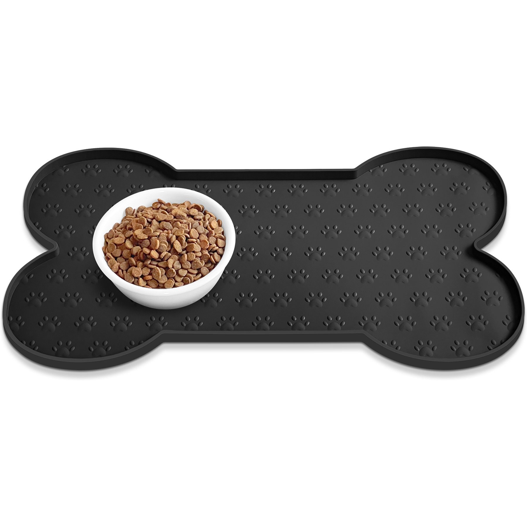 Ptlom Silicone Waterproof Non-Slip Dog & Cat Placemat, Black, 19.4 x 9.8-in
