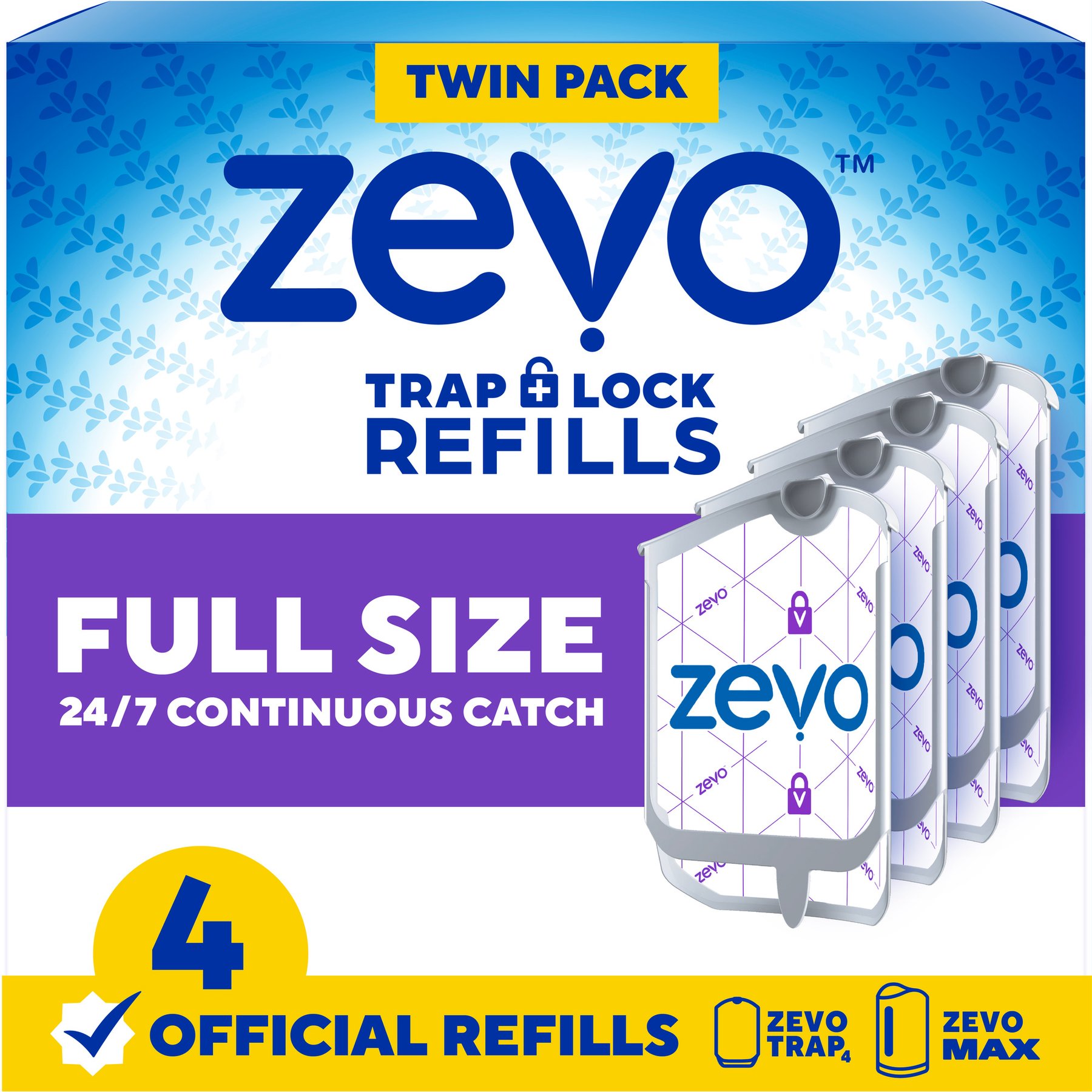 Zevo Flying Insect Trap Full Size Pest Control Refill Cartridges, 4 count