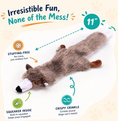 Dogline Crinkle Raccoon Squeaky Plush Dog Toy, Gray, 11-in slide 2 of 3