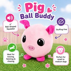 Dogline Pig Ball Buddy Squeaky Plush Dog Toy, Pink, 4-in slide 2 of 4