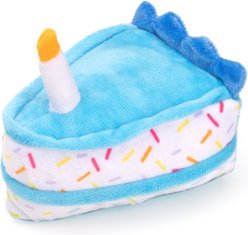 Dogline Birthday Cake Slice Mini Squeaky Plush Dog Toy, 6-in, Blue