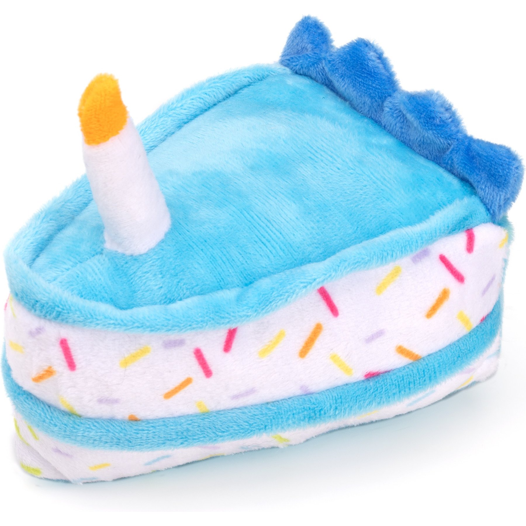Dogline Birthday Cake Slice Mini Squeaky Plush Dog Toy, 6-in, Blue
