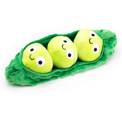 Dogline Dogline Pup-Peas Interactive Squeaky Plush Dog Toy with 3 Peas, Green, 12-in, 4 count