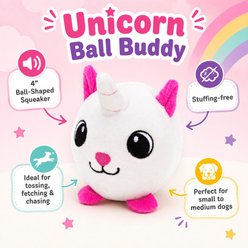 Dogline Unicorn Ball Buddy Squeaky Plush Dog Toy with Ball-Shaped Squeaker, White, 4-in slide 2 of 4