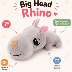 Dogline Big Head Rhino Mini Squeaky Plush Dog Toy, Gray, 7-in slide 2 of 3