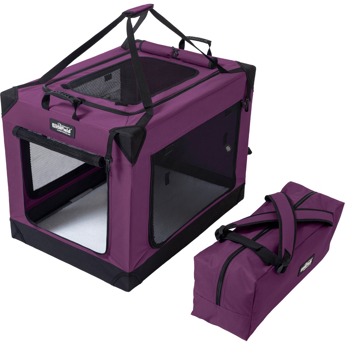 EliteField 4-Door Foldable Soft-Sided Dog Crate, Purple, 36 x 25 x 26-in