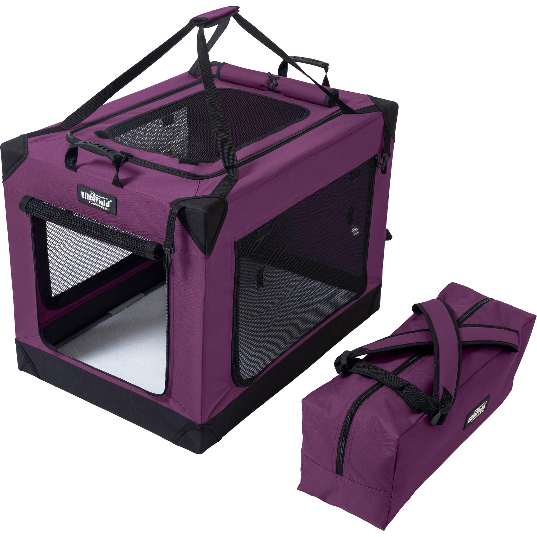 EliteField 4-Door Foldable Soft-Sided Dog Crate, Purple, 48 x 32 x 34-in