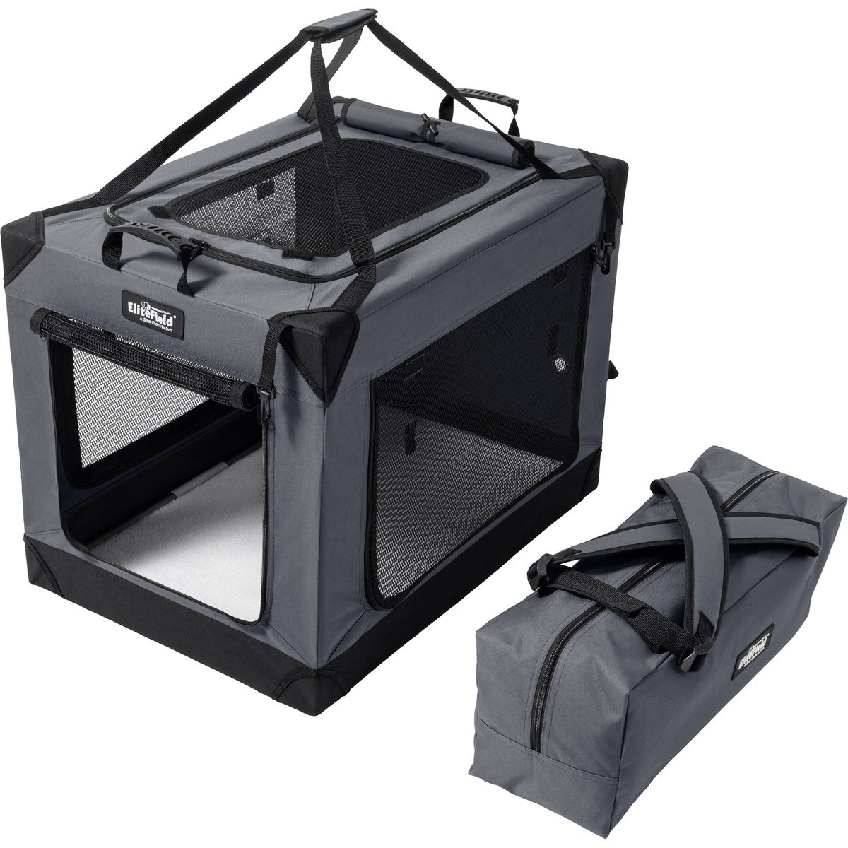 EliteField 4-Door Foldable Soft-Sided Dog Crate, Gray, 30 x 21 x 22-in
