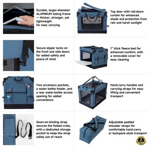 EliteField 4-Door Foldable Soft-Sided Dog Crate, Blue Gray, 42 x 31 x 32-in