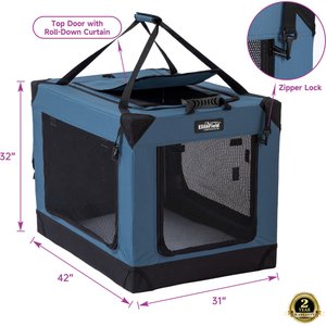 EliteField 4-Door Foldable Soft-Sided Dog Crate, Blue Gray, 42 x 31 x 32-in