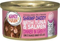 Against the Grain Shrimp Daddy with Tuna & Salmon Dinner Grain-Free Canned Cat Food, 2.8-oz, case of 24 slide 1 of 7