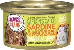 Against the Grain Captain's Catch with Sardine & Mackerel Dinner Grain-Free Canned Cat Food, 2.8-oz, case of 24