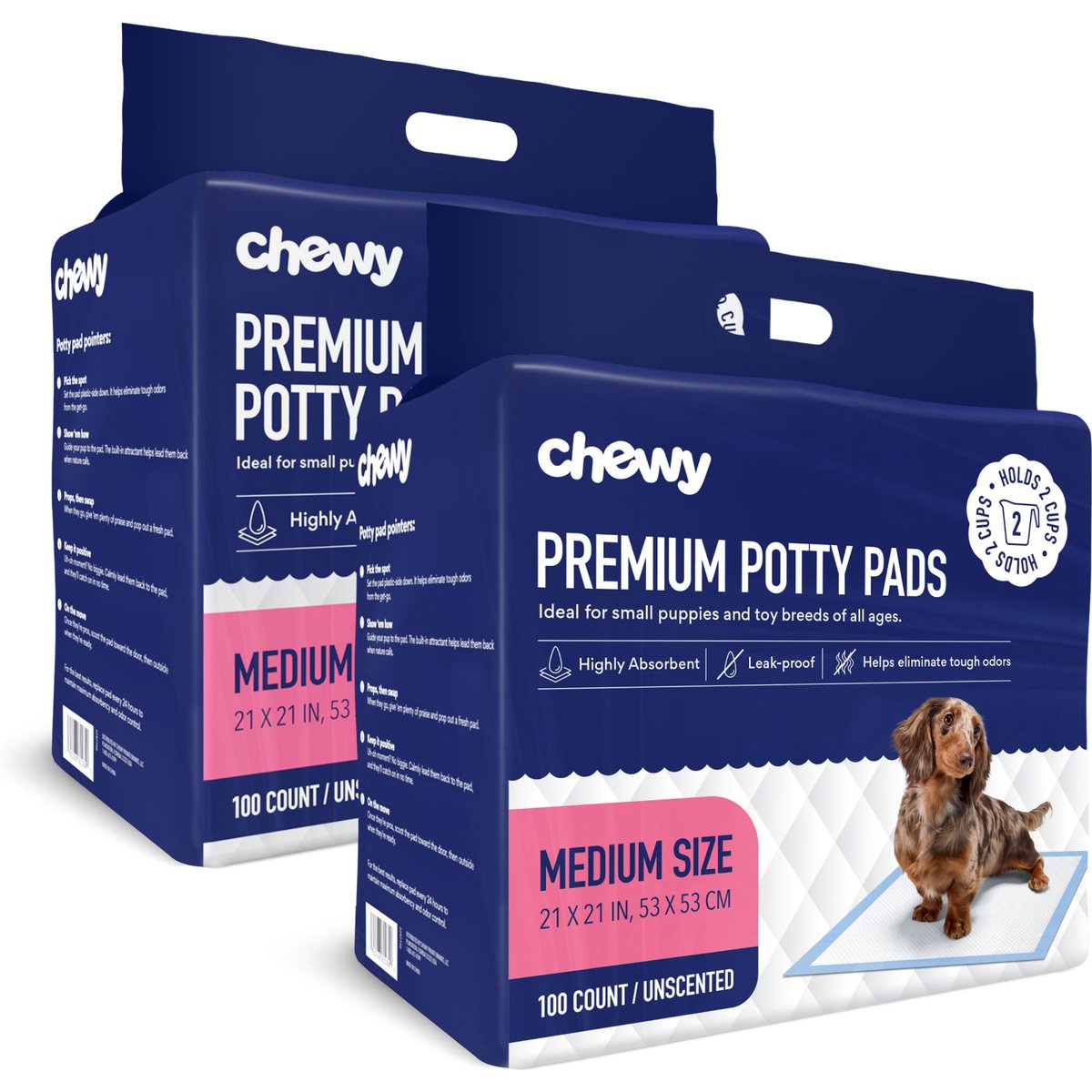 Chewy Made Medium Premium Dog Training & Potty Pads (FORMERLY FRISCO), 21 x 21-in, Unscented, 100 count, bundle of 2