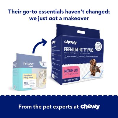 Show full view: Chewy Made Medium Premium Dog Training & Potty Pads (FORMERLY FRISCO), 21 x 21-in, Unscented, 100 count slide 2 of 10