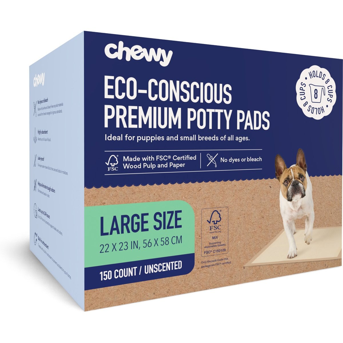 Chewy Made Large Eco-Conscious Dog Training & Potty Pads (FORMERLY FRISCO), 22 x 23-in, Unscented, 150 count