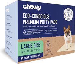 Chewy Made Large Eco-Conscious Dog Training & Potty Pads (FORMERLY FRISCO), 22 x 23-in, Unscented, 50 count