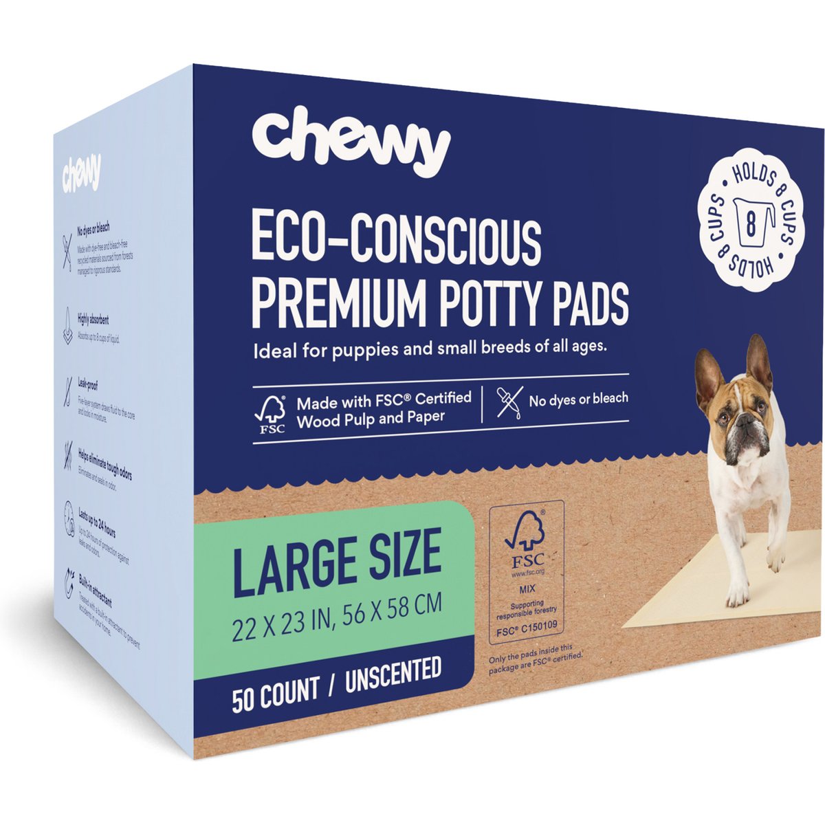 Chewy Made Large Eco-Conscious Dog Training & Potty Pads (FORMERLY FRISCO), 22 x 23-in, Unscented, 50 count