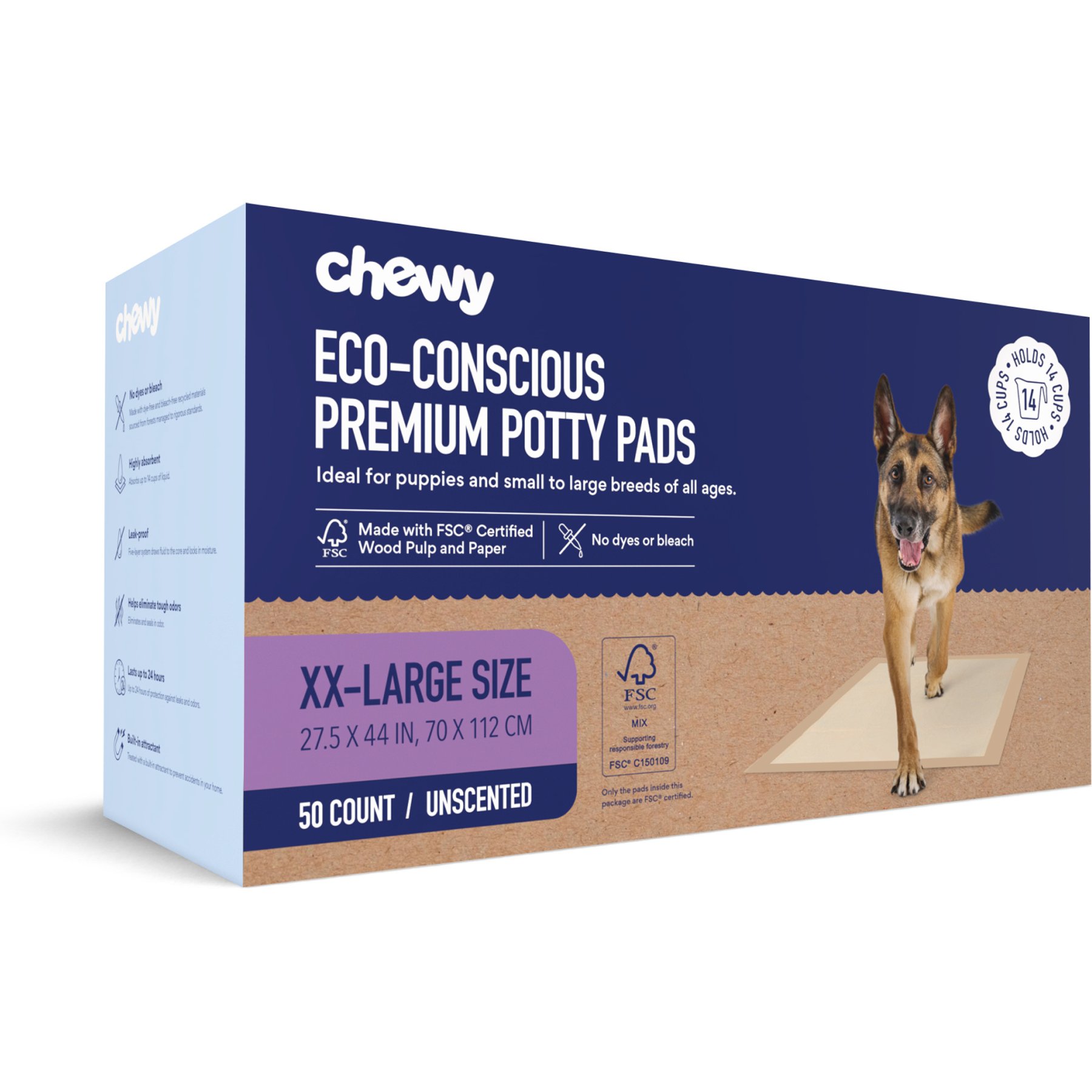Chewy Made XX-Large Eco-Conscious Dog Training & Potty Pads (FORMERLY FRISCO), 27.5 x 44-in, Unscented, 50 count